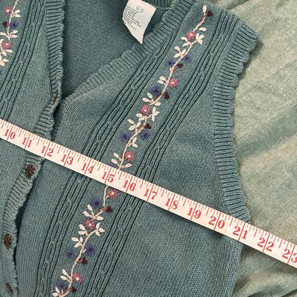 Vintage Northern Reflections Sweater Vest Women XL Green Floral Knit Granny 90s - Picture 5 of 6